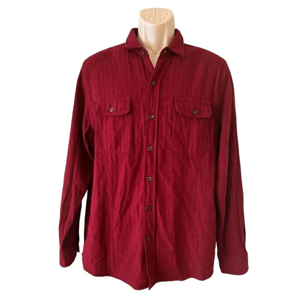 Woolrich Shirt Men’s Large Maroon Button Down Long Sleeve Flannel Casual Outdoor